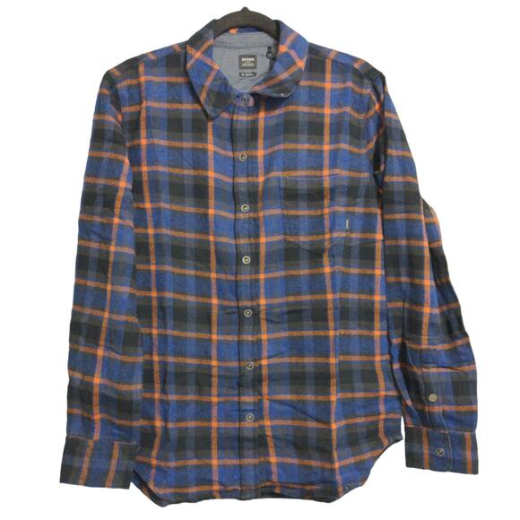 Prana Golden Canyon Flannel Rich Sapphire Plaid Layer Snaps Pocket Organic M New - Picture 1 of 16